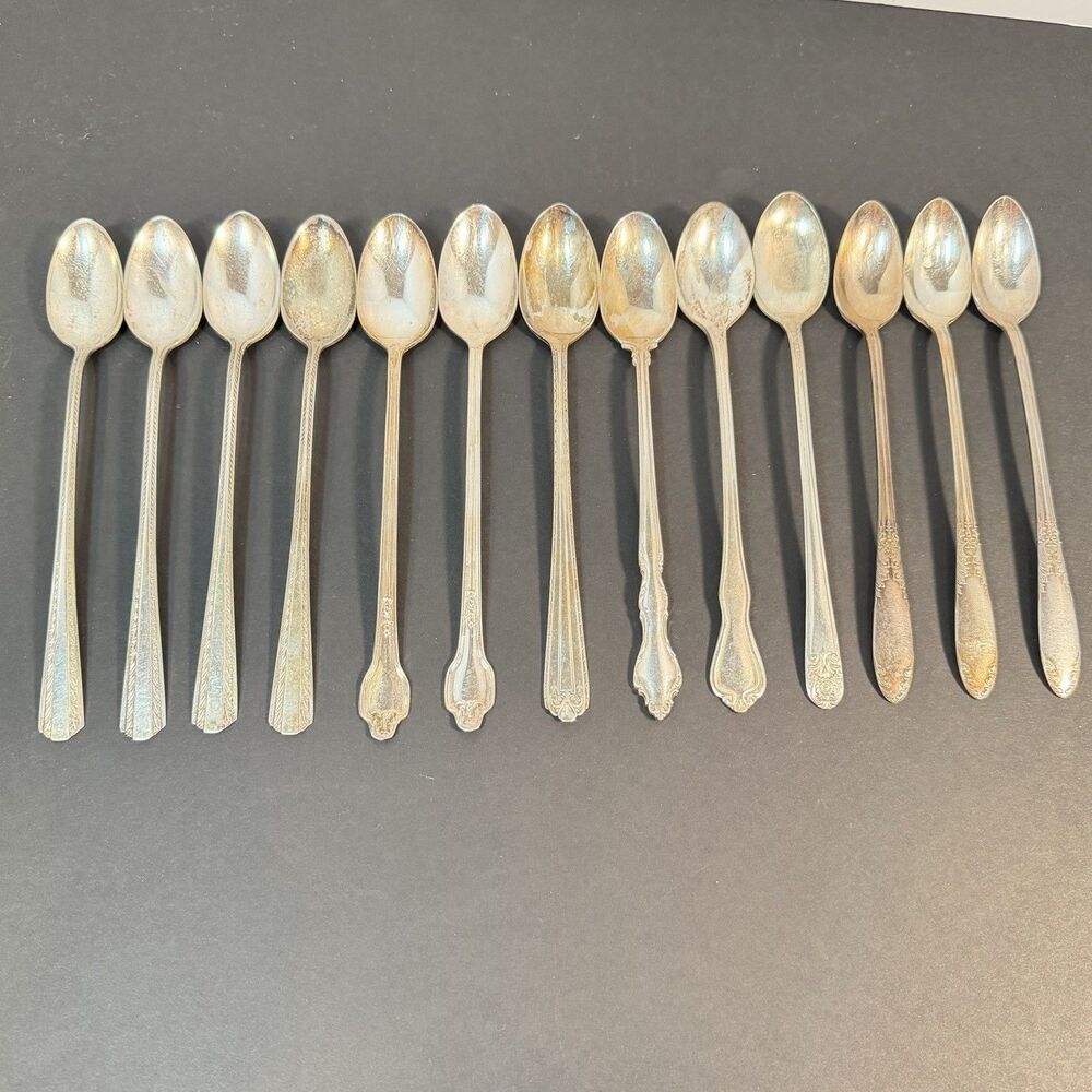 Mixed Vintage Silverplate Lot of 13 ICED Tea Spoons Restaurant Wedding Crafting